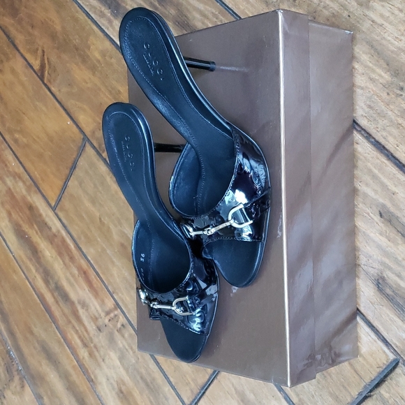 Authentic GUCCI Guccissima Black Patent Sandals Heels Slides 36 C - Picture 4 of 12